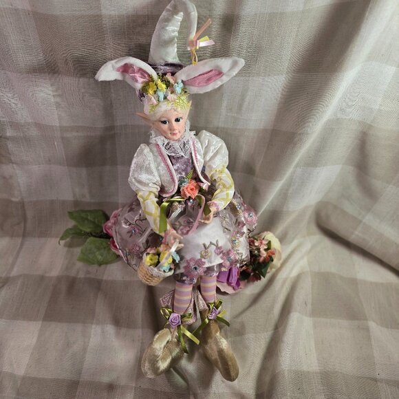 Cynthia Rowley Easter Elf Bunny Shelf Sitter Doll Tabletop Spring Decor Purple - Picture 8 of 9